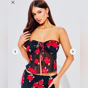 NWT Forever 21 Bring Me Roses sheer strapless halter top swim wear club blouse
